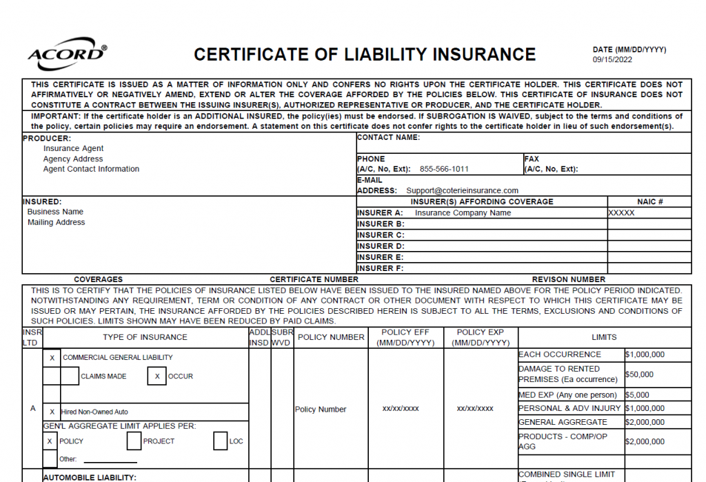 business insurance certificate