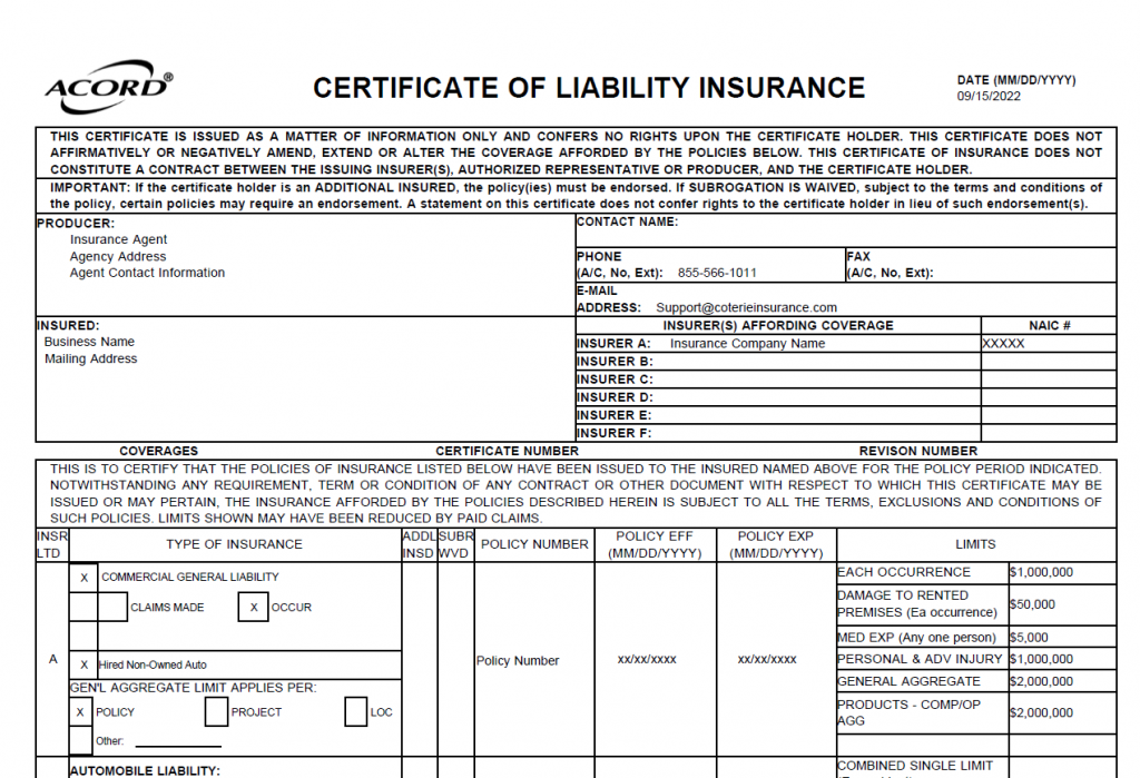 Understanding a Business Insurance Certificate Coterie Insurance