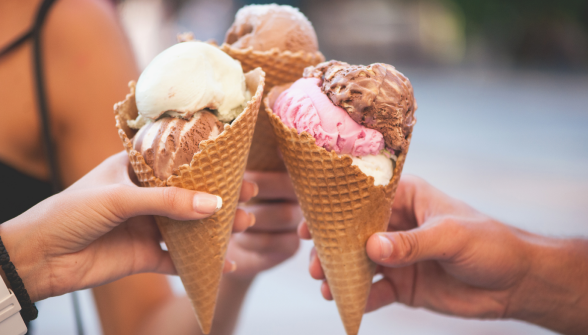 3 ice cream cones in cheers position